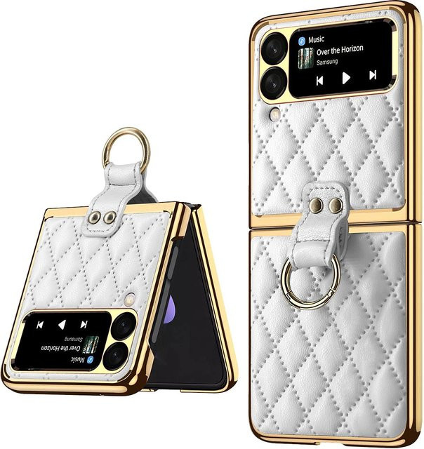 Samsung Diamant Air Cushion Lederhülle für Galaxy Z Flip 6 5G, Z Flip 5, Z Flip 4 und Flip7 mit Ringhalter und Linsenschutz in Weiß - Bild 1