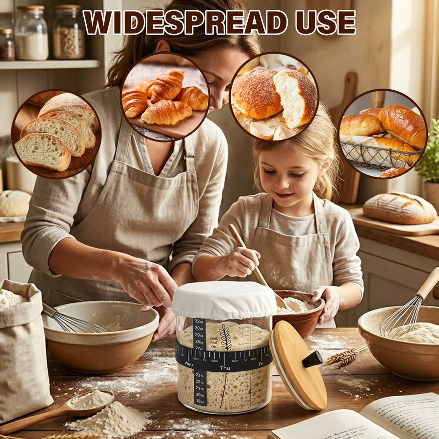 Willstar Sauerteig-Starter-Glas-Set aus transparentem Glas, hitzebeständiger Behälter für Backen und Fermentation, 1500 ml und 900 ml - Bild 4