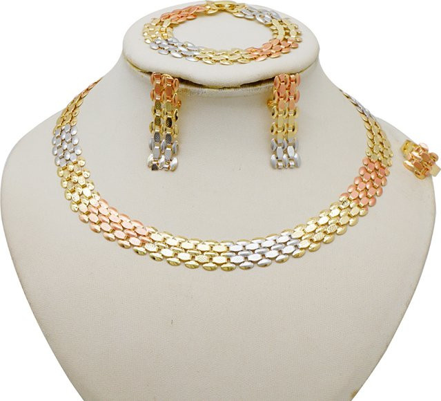 Schmuck-Set Halskette, Ohrringe, Armband, Ringe, Gold, Damen - Bild 1