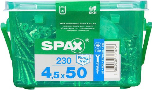 Spax Edelstahlschraube mit Senkkopf und Torx-Antrieb, silberfarben, 230 Stück, Durchmesser: 4,5 mm, Länge: 50 mm - Bild 1