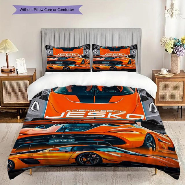 Yangyang Selection Koenigsegg Jesko Elegance Dreiteiliges Bettwäsche-Set in Orange, bestehend aus 1 Bettbezug und 2 Kissenbezügen, Breite: 220 cm, Höhe: 240 cm - Bild 1