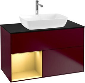 V&B Waschtischunterschrank Finion 100 in Blau lackiert mit goldenem Regal, Breite: 100 cm, Tiefe: 50,1 cm, Höhe: 50,1 cm - Bild 1