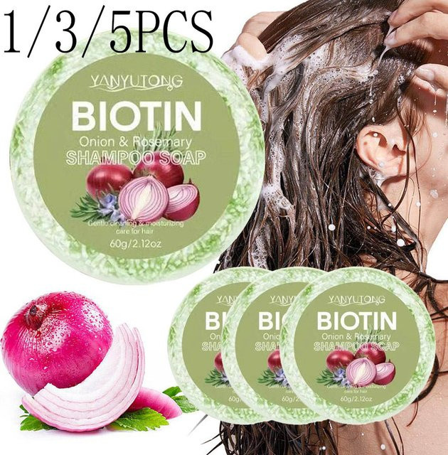 Zwiebel- und Biotin-Shampoo-Seife, 60g, für normales Haar, mit Rosmarin und Kamelienextrakt - Bild 1