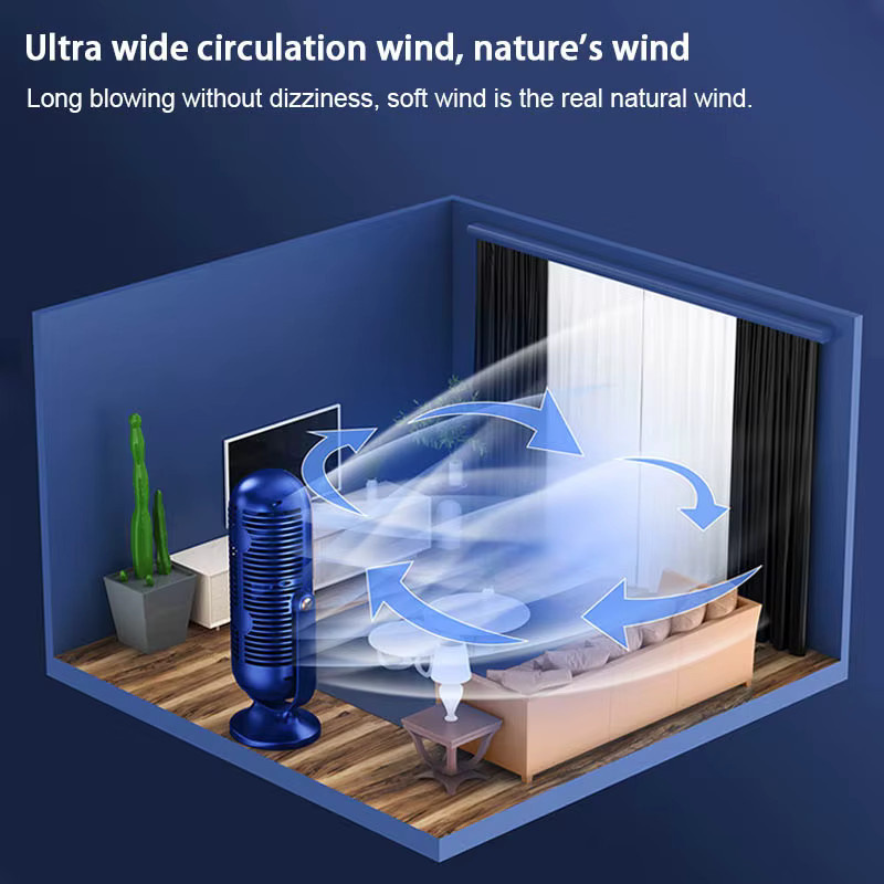 HAOYUNMA Elektrischer Tischventilator in Blau, wiederaufladbar und tragbar mit 5 Geschwindigkeiten und 720 Grad Schwenkfunktion für Zuhause und Outdoor-Camping - Bild 5