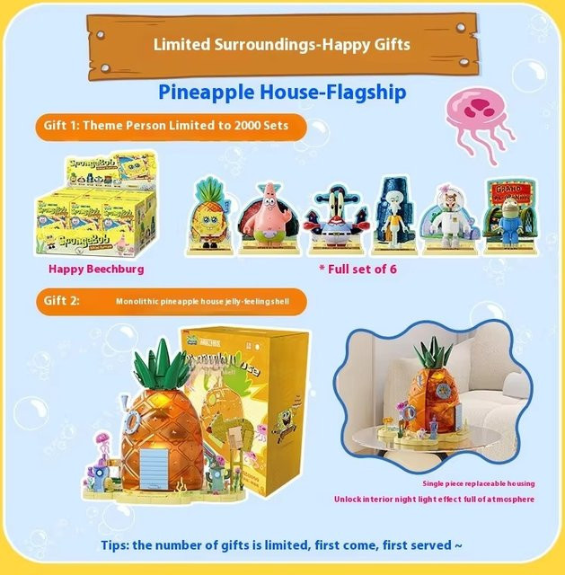 AREA-X Spongebob Ananashaus Bausteine Blind Box – Buntes Montagemodell aus Kunststoff für Fans und Kinder - Bild 1