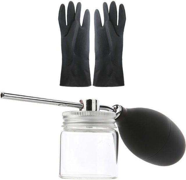 Kieselgur-Pulverstreuer mit Latexhandschuhen und ergonomischem Griff für Gartenbau und Landwirtschaft in Grau - Bild 1