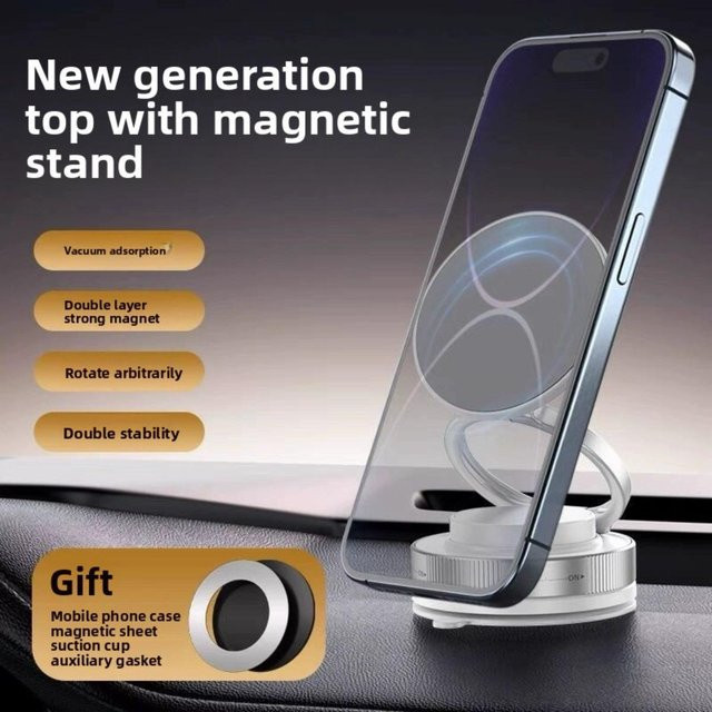 Magnetische Handyhalterung für das Auto von JR-Studio, verstellbar und drehbar mit doppelseitiger Saugkraft, Farbe: Weiß - Bild 1