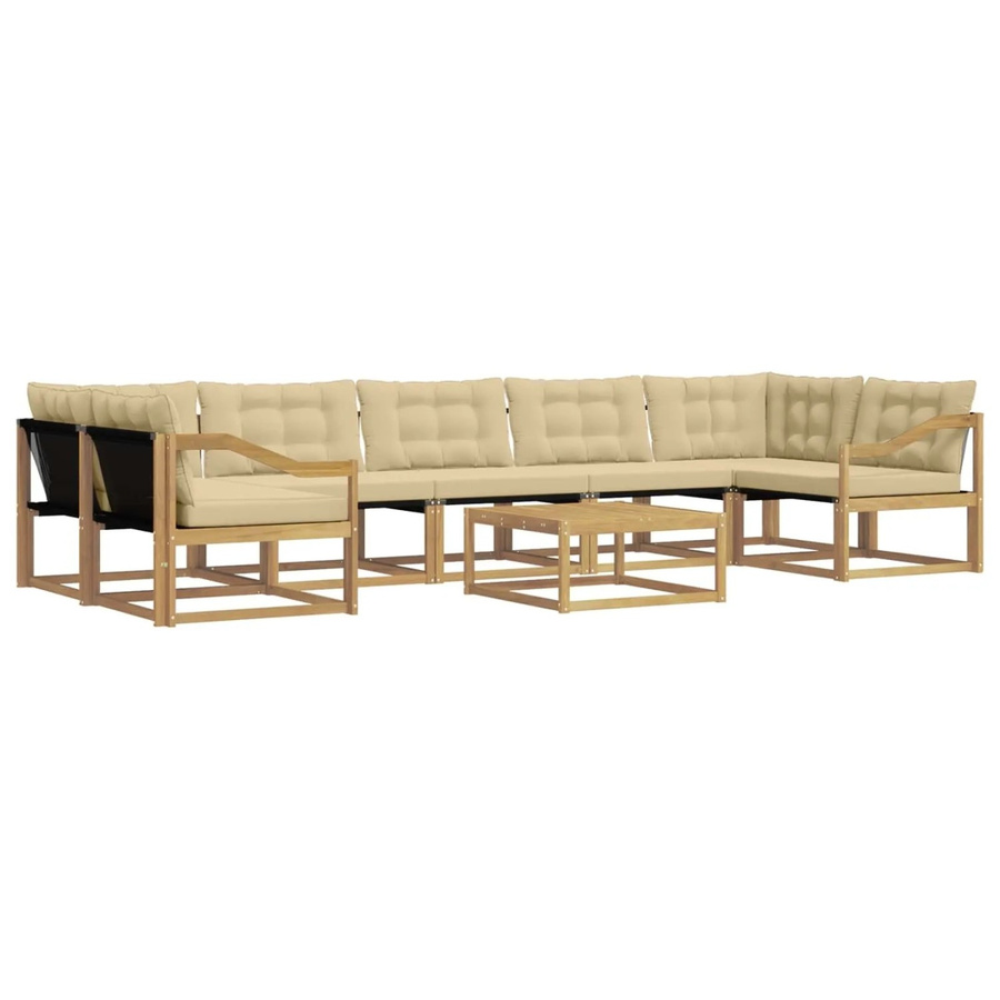 vidaXL Outdoor-Sofagarnitur 8-teilig aus Akazienholz in Weiß und Beige mit Textilene-Polstern und Couchtisch, L-Form, B/T/H: 79 x 79 x 37 cm - Bild 2