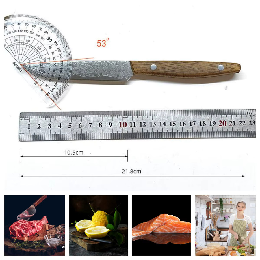 ALLWIN HOUSEWARE W Schälmesser aus Damaststahl mit Schutzhülle und braunem Holzgriff, 10,16 cm - Bild 3