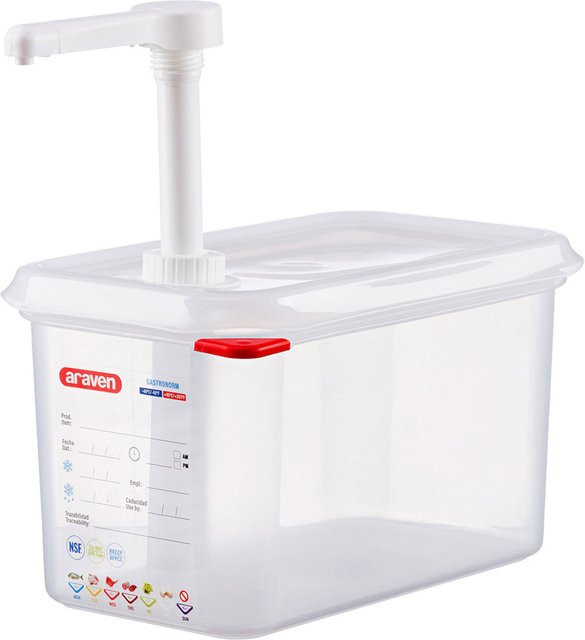 Araven Pumpspender GN 1/4 transparent mit 4,3 l Volumen, B/H/T: 26,5 x 19,0 x 16,2 cm - Bild 1