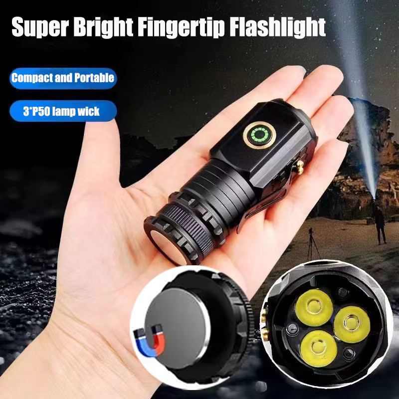 ESMARTER Mini LED Taschenlampe aus Aluminiumlegierung in Schwarz mit Magnet und Clip für Camping und Wandern - Bild 2