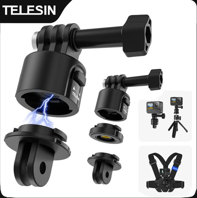 TELESIN Magnetischer Schnellwechseladapter mit 1/4 Schraube in Schwarz für GoPro Hero, Insta360 und DJI OSMO Action Action-Kameras - Bild 1