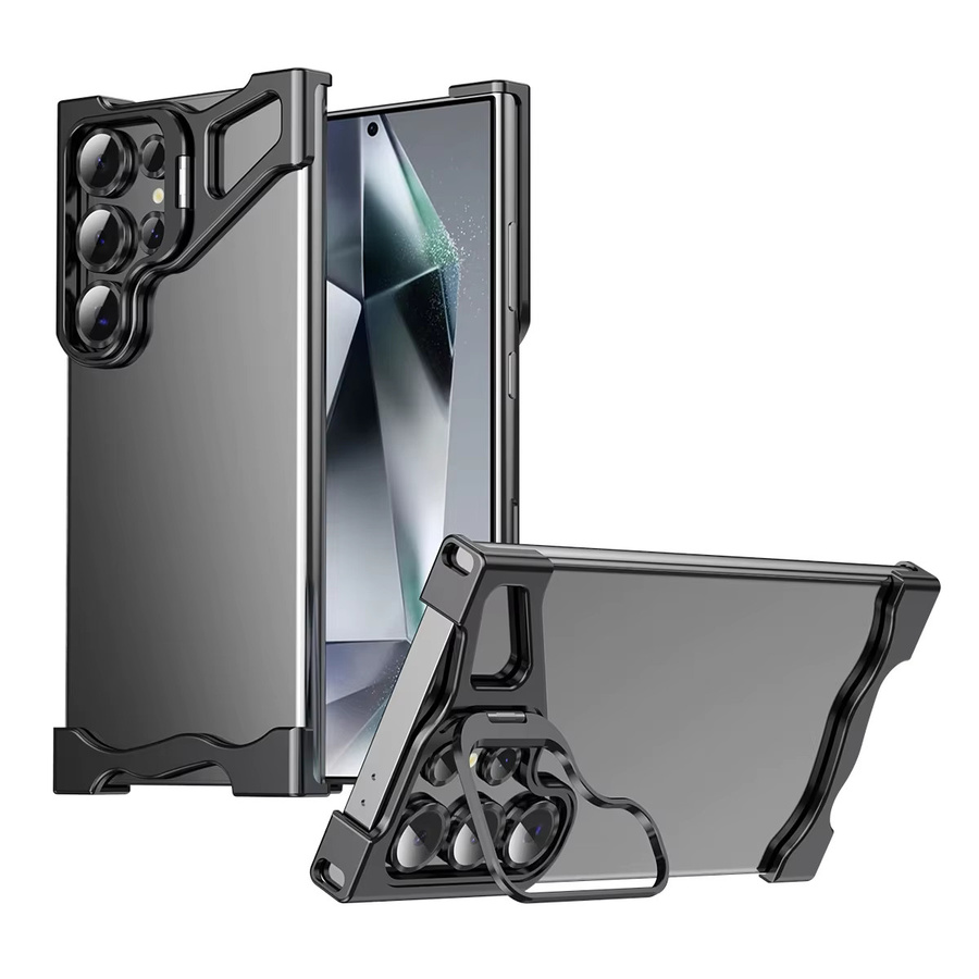 Stoßfeste Metall-Schutzhülle mit integriertem Halter und Kameraschutz für Samsung Galaxy S25 S24 S23 S22 Ultra in Silber - Bild 7