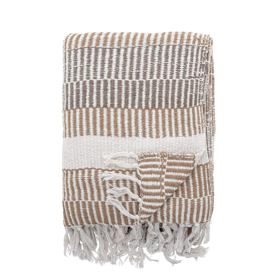 Bloomingville Decke Isnel aus recycelter Baumwolle beige gestreift B/B: 130 x 160 cm - Bild 1
