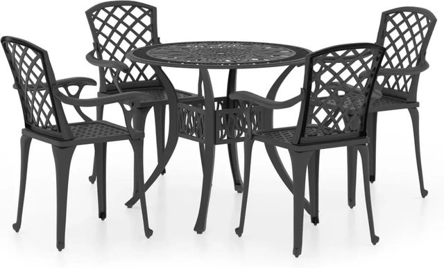vidaXL 5-tlg Bistro-Set aus Aluminiumguss in Schwarz matt, Modell 5 - Bild 1