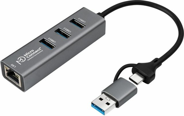 Microconnect USBHUB-RJ45-2IN1 Schnittstellen-Hub mit USB 3.2 Gen 1 Type-A und Ethernet/LAN in Schwarz - Bild 1