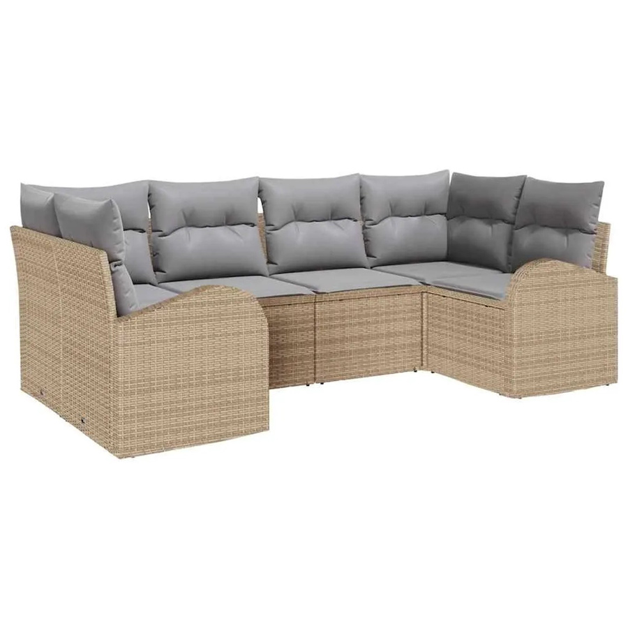 vidaXL Garten-Sofa-Set 6-teilig aus Polyrattan in Beige mit UV-beständigen Polstern für Terrasse und Garten - Bild 2