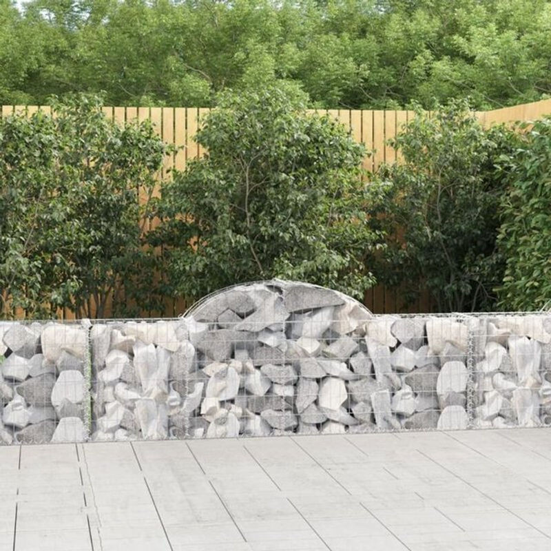 Vidaxl Gabionen mit Hochbogen aus verzinktem Eisen in Silber, 14 Stück, B: 200 cm, T: 30 cm, H: 60/80 cm - Bild 1
