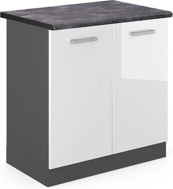 Vicco Spülenunterschrank R-Line in Weiß Hochglanz und Anthrazit mit Scharniertüren, B/T/H: 80 x 60 x 81,6 cm - Bild 1