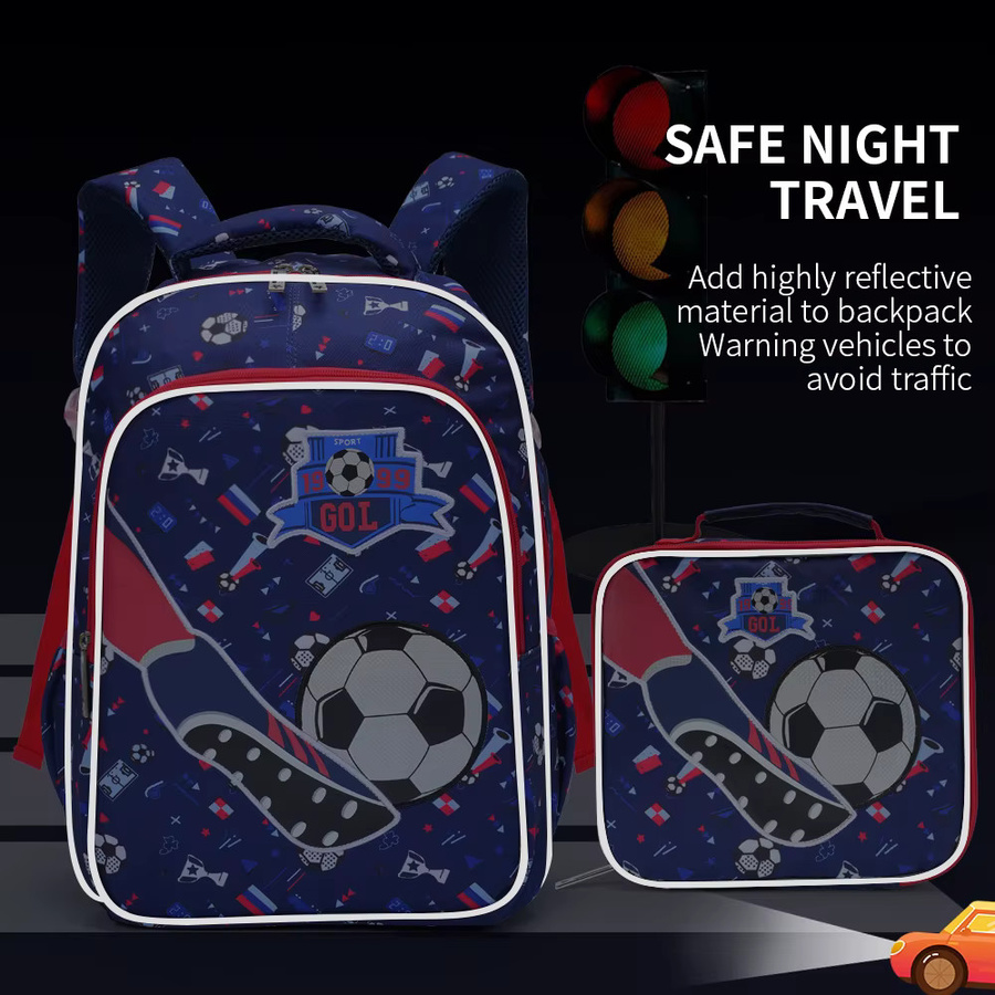 3-teiliges BLING BABIES Schulset für Jungen mit 17-Zoll-Rucksack, Lunchbox und Stifttasche im Cartoon-Fußball-Design mit Leuchteffekt in Blau - Bild 6
