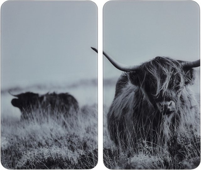 WENKO Herdabdeckplatte aus Glas mit Highland Cattle Motiv in Silber, Grau und Mehrfarbig, B/T/H: 52,0 x 30,0 x 3,2 cm - Bild 1
