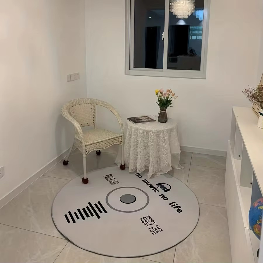 VIKAMA CD-Teppich, rund, weiß, modernes abstraktes Design für Wohnzimmer und Schlafzimmer, Durchmesser: 80 cm - Bild 4