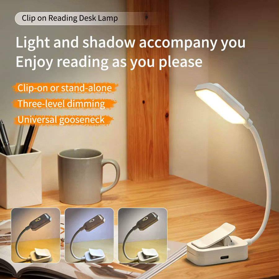 GGBEE Wiederaufladbare LED Clip-Buchlampe in Weiß mit 3 Farbmodi und Dimmfunktion - Bild 2