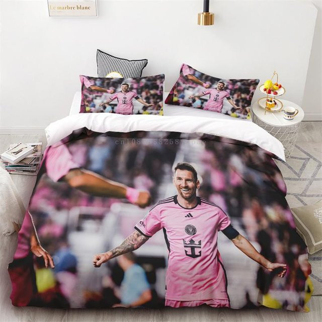 Bettwäscheset mit Fußballstar Messi Aufdruck aus weichem Polyester für Einzel- oder Doppelbetten, 3-teilig, Breite: 200 cm, Länge: 230 cm - Bild 1