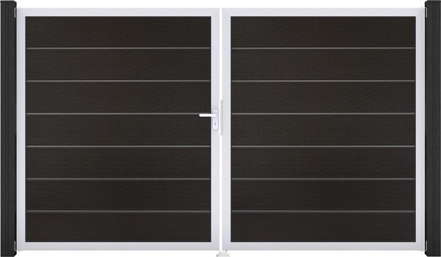 GroJa Grande Steckzaun Tor Premium DIN Links 2-flügelig in Schwarz aus Aluminium und BPC - Bild 1
