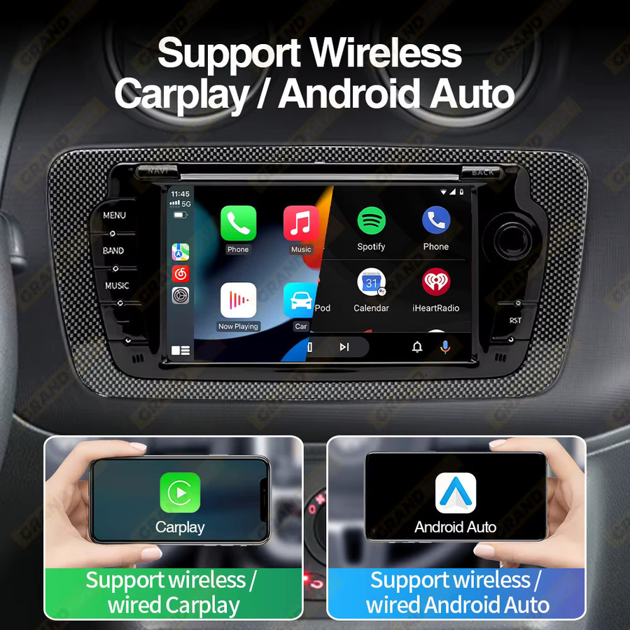 Grandnavi Wireless CarPlay und Android Auto Multimedia Radio für Seat Ibiza 6J 2009 - 2013, 7 Zoll Display, 4G WiFi, GPS Navigation, Schwarz - Bild 4