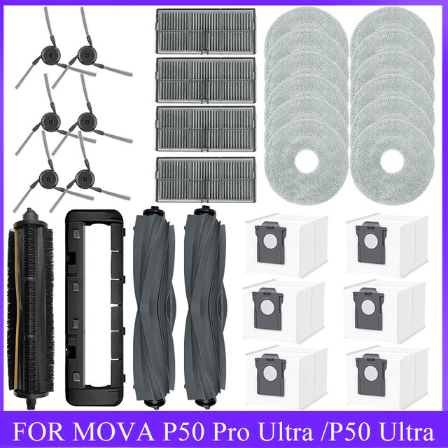 HIKSIT Zubehör-Set für MOVA P50 Pro Ultra und P50 Ultra mit Hauptbürste, Kantenbürste, Wischtuch, Staubbeutel und Filter in Grau - Bild 1