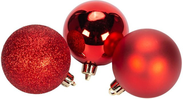 Pocoline Weihnachtskugelset rot, runde Christbaumkugeln aus Kunststoff, Durchmesser: 6 cm - Bild 1