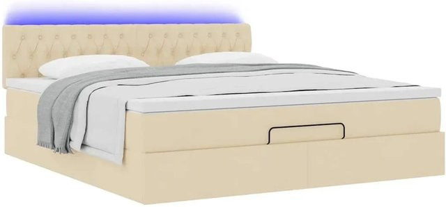 vidaXL Ottoman-Bett mit Matratze und LED-Unterbettbeleuchtung in Creme, inklusive USB-Ladeanschluss und Federkernmatratze, B/T: 160 x 200 cm - Bild 1