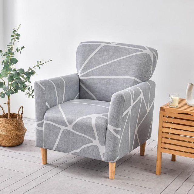 Elastischer Sesselbezug mit nordischem Blumenmuster in Grau von Yiran bag, waschbarer und rutschfester Polsterbezug für Einzelsofas und Armchairs - Bild 1
