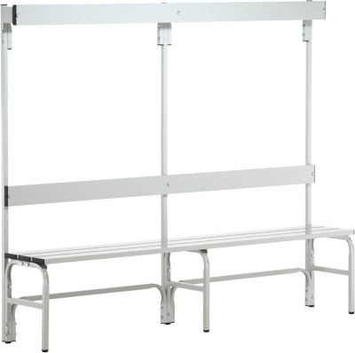 Sypro Umkleidebank mit Garderobenteil aus Stahlrohr und Alu, Breite: 200 cm, lichtgrau - Bild 1