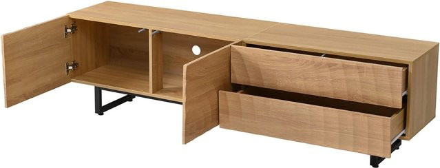 okwish TV Schrank mit 3D Textur in Braun im skandinavischen Design, B/T/H: 180 x 38 x 51,5 cm - Bild 1