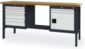 STIER Werkbank mit 5 Schubladen und 1 Tür in Anthrazit und Grau, B/T/H: 200 x 60 x 96 cm - Bild 1