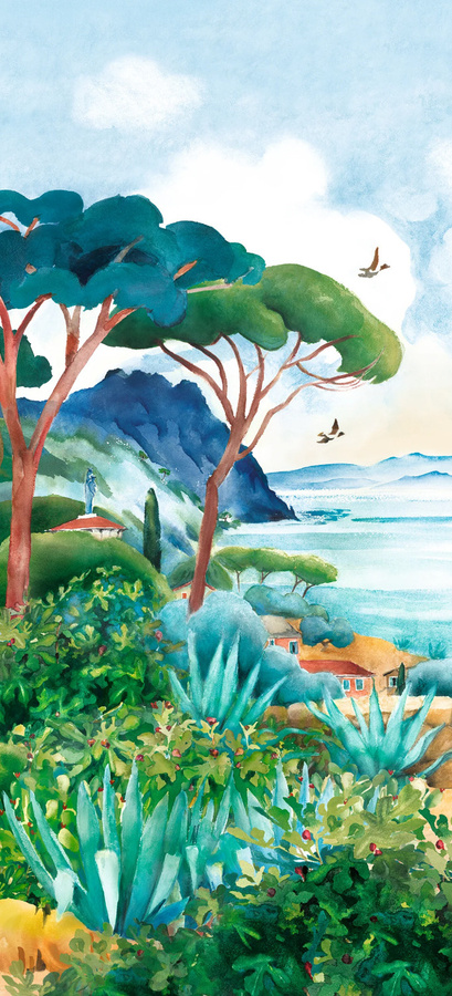 Isidore Leroy Wandtattoo Cap Corse Mural Panel B in Multicolour mit botanischem Naturmotiv und mediterranem Design, Breite: 330 cm, Höhe: 150 cm - Bild 1