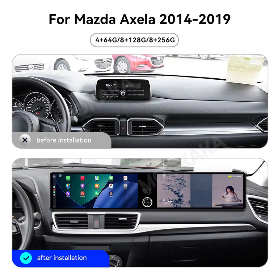Aotsr Dual Screen Android Auto und CarPlay Multimedia Radio für Mazda Axela 2014-2019 mit GPS, Schwarz, 24,6 Zoll - Bild 2