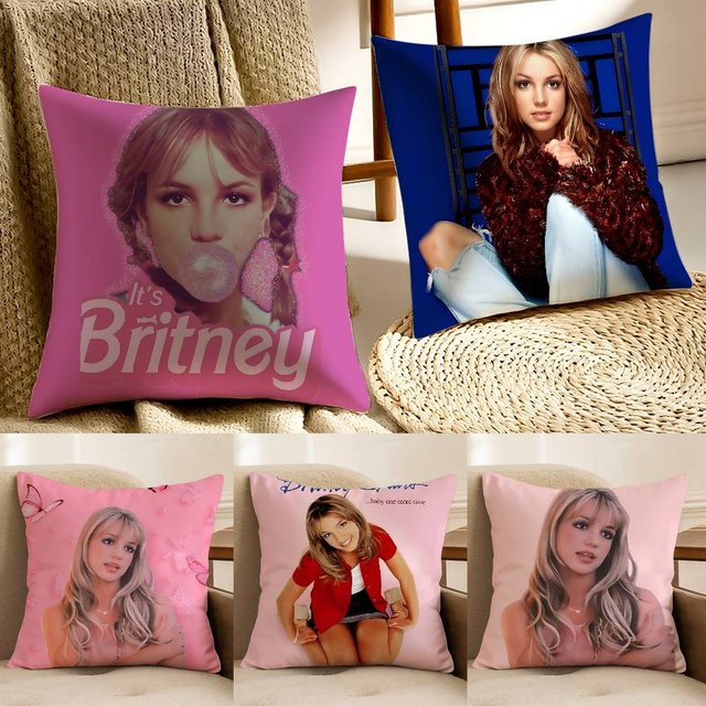 Retro Singer B-Britney Spears Kissenbezug mit unsichtbarem Reißverschluss, Breite: 30 cm, Höhe: 30 cm - Bild 1