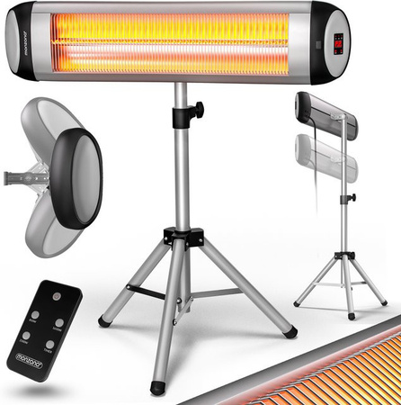 Heizstrahler MZH2500 Silber 2500W mit verstellbarem 90° Neigungswinkel und Ständer