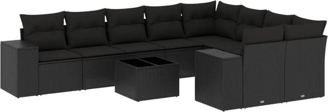 vidaXL 10-teilige Garten-Sofagarnitur aus Poly-Rattan mit Kissen in Schwarz - Bild 1