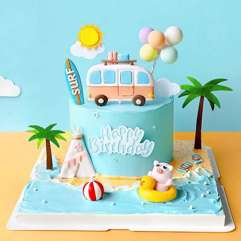 Alivparty Kuchendekoration für Kinder mit Schweinchen und Kaninchen in Mehrfarbig, runder Tortenaufsatz für Sommer- und Poolpartys - Bild 1