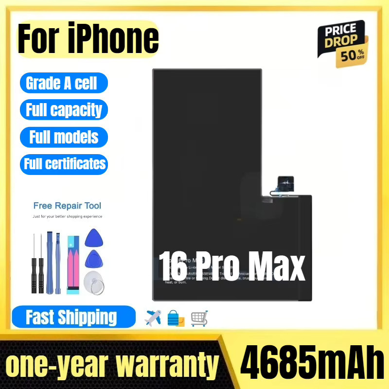 Apple iPhone 16 Pro Max Ersatzakku mit Hochkapazitäts-Klasse-A-Zellen in Schwarz inklusive Werkzeug - Bild 1