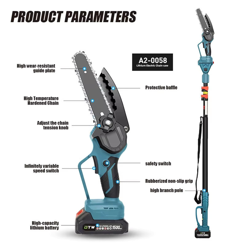 Makita 2-in-1 Teleskop-Astsäge mit 6-Zoll bürstenlosem Motor und Akku, Blau - Bild 4
