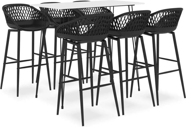 vidaXL 7-tlg. Bar-Set modern in Weiß und Schwarz mit Tisch und Stühlen - Bild 1