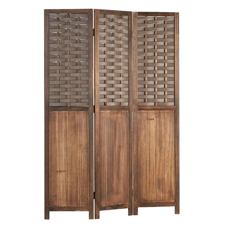 Homestyle4u 3-tlg. Paravent aus Paulowina-Holz mit Rattanmuster in Braun, Breite: 120 cm, Höhe: 170 cm - Bild 2