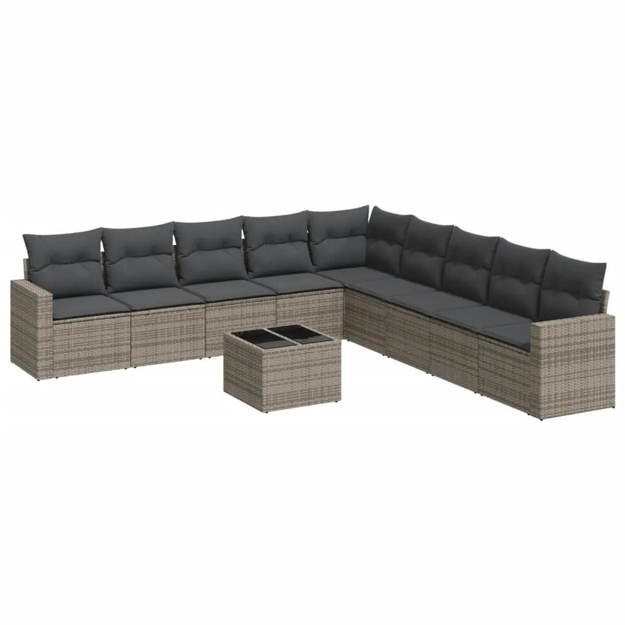 vidaXL 10-tlg. Garten-Sofagarnitur in L-Form aus Poly-Rattan und pulverbeschichtetem Stahl mit Kissen in Grau - Bild 2