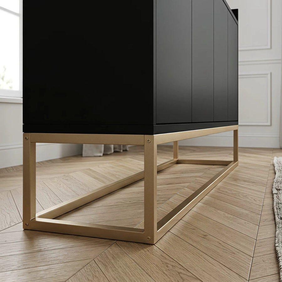 WoodenAura Niedriger Buffetschrank in Schwarz mit 4 Türen und Metallfüßen, moderner Küchenschrank mit verstellbaren Einlegeböden, B: 80 cm, T: 30 cm - Bild 4