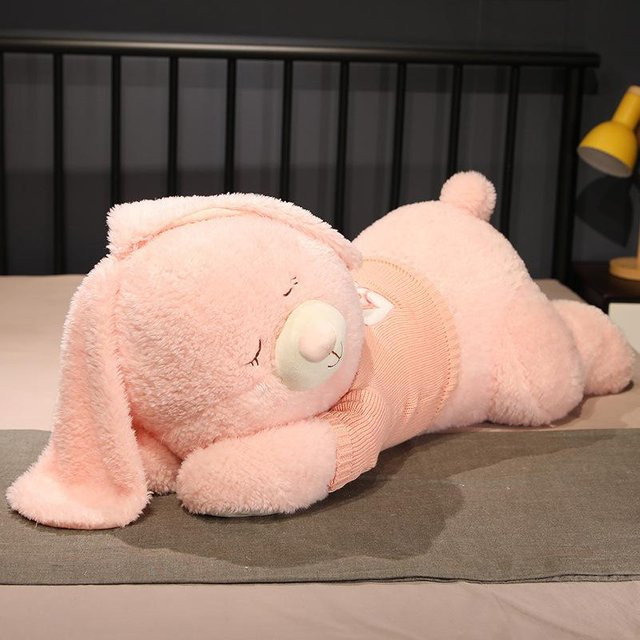 Großes liegendes Kaninchen Kissen, Plüschtier, rosa - Bild 1